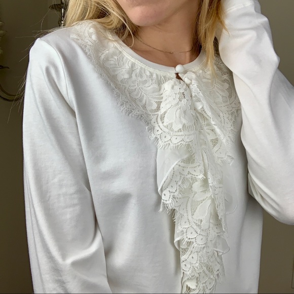 CAbi Sweet Tee lace ruffle white keyhole neck top - Picture 3 of 7